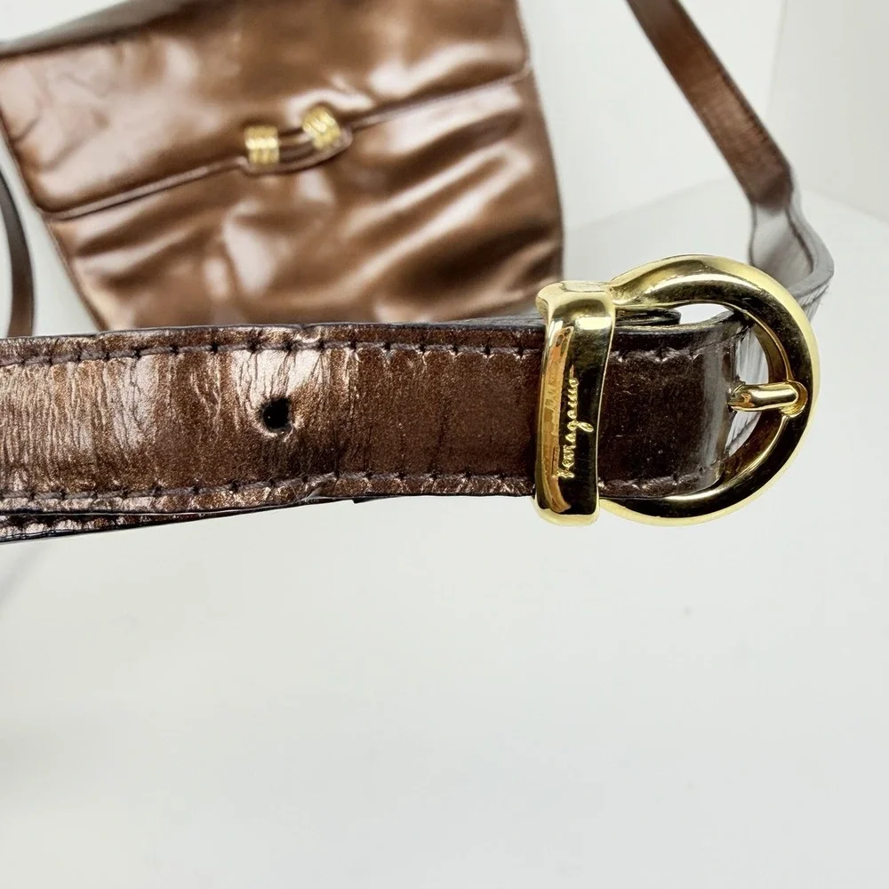 Salvatore Ferragamo M211044 Bronze Leather Shoulder Bag Made In Italy
